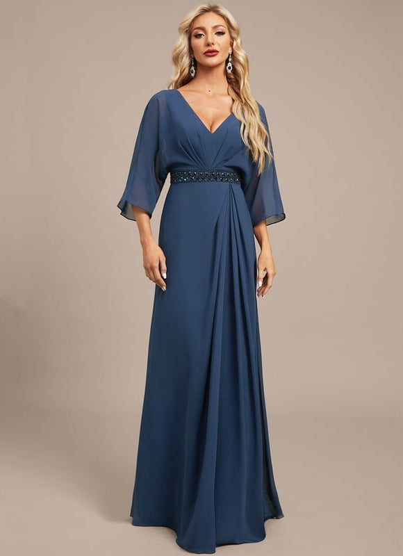 Robe de Soirée Chiffon Marine - gallery 2