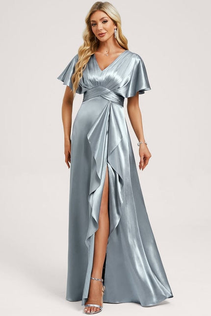 Robe de Soirée Satin Vert Pâle - gallery 2