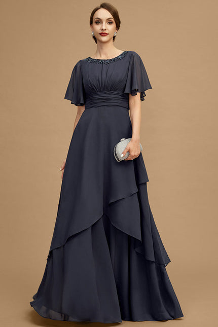 Robe de Soirée Longue Bleue De Cérémonie Plissée À Paillettes