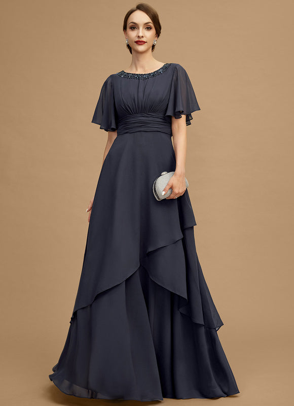 Robe de Soirée Longue Bleue De Cérémonie Plissée À Paillettes