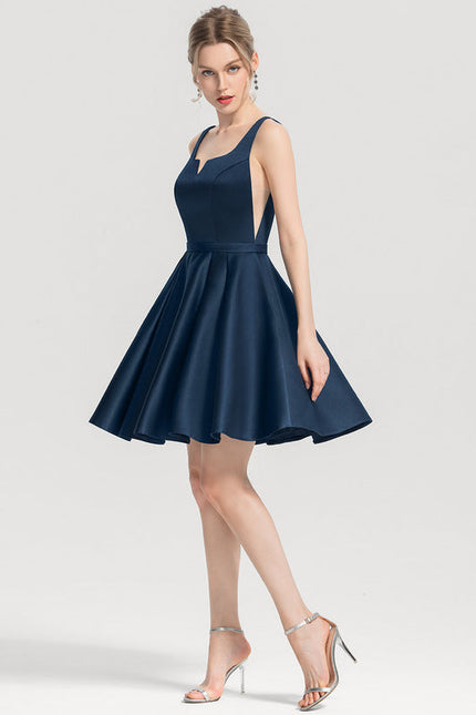 Robe de Soirée Satin Bleu Nuit - gallery 1