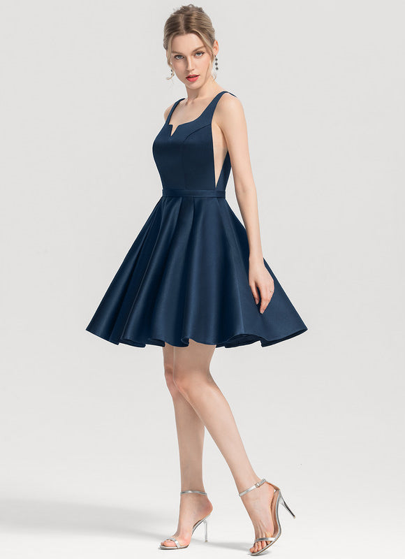 Robe de Soirée Satin Bleu Nuit - gallery 1