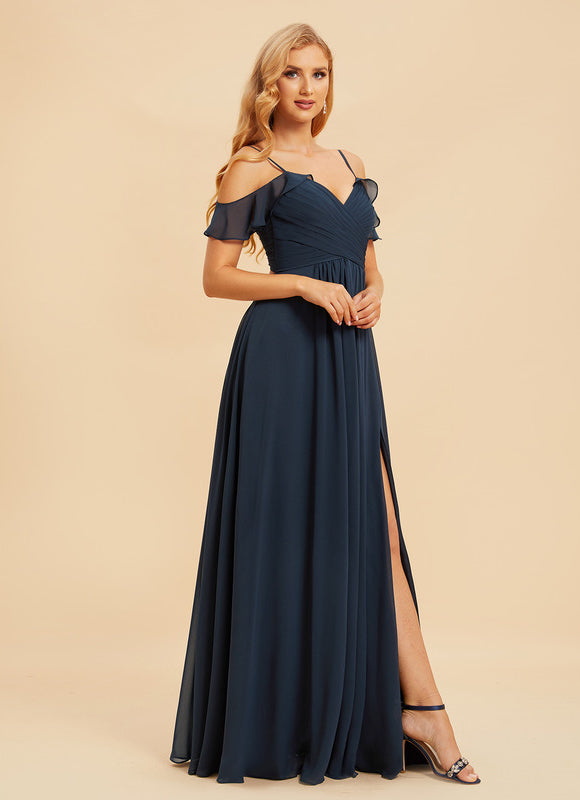 Robe de Soirée Mousseline Beige - gallery 6