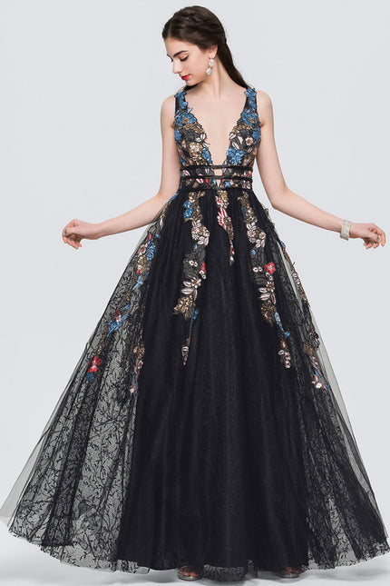 Robe de Soirée Fleurie Noire