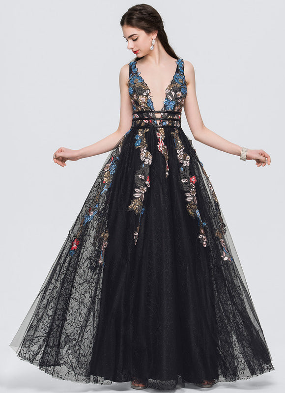 Robe de Soirée Fleurie Noire