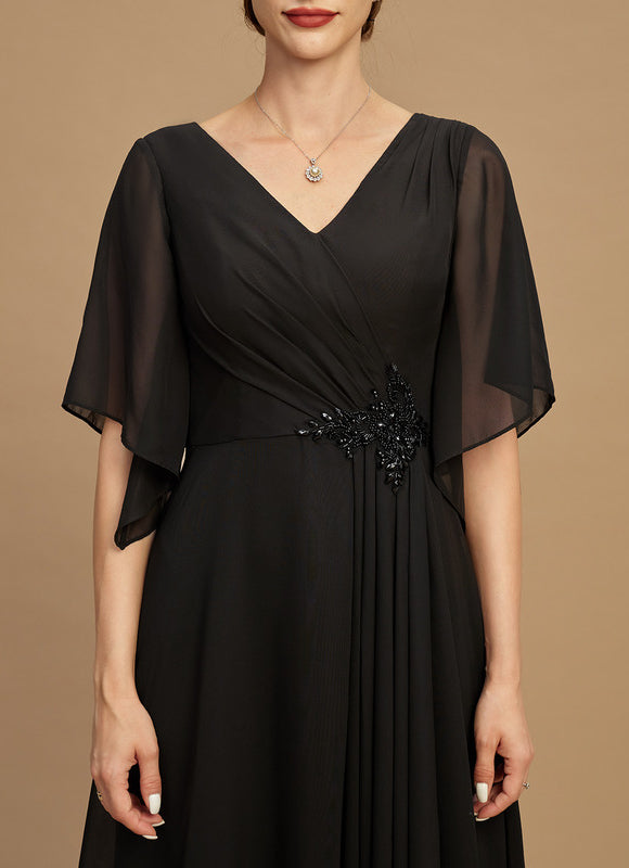 Robe de Soirée Longue Noire Mousseline Volants Paillettes - gallery 2