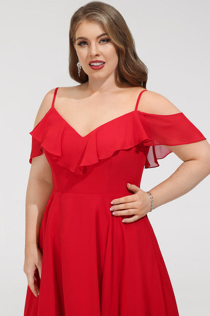 Robe De Soirée Mousseline Rouge - gallery 6