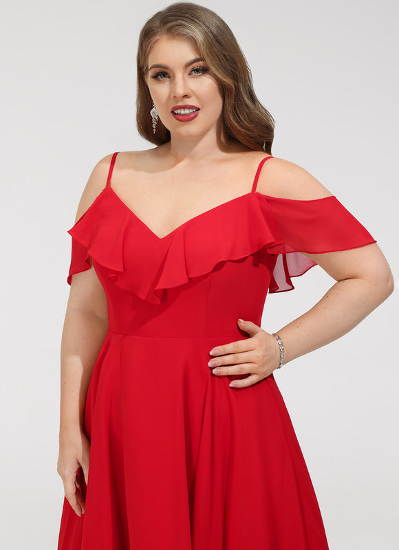 Robe De Soirée Mousseline Rouge - gallery 6