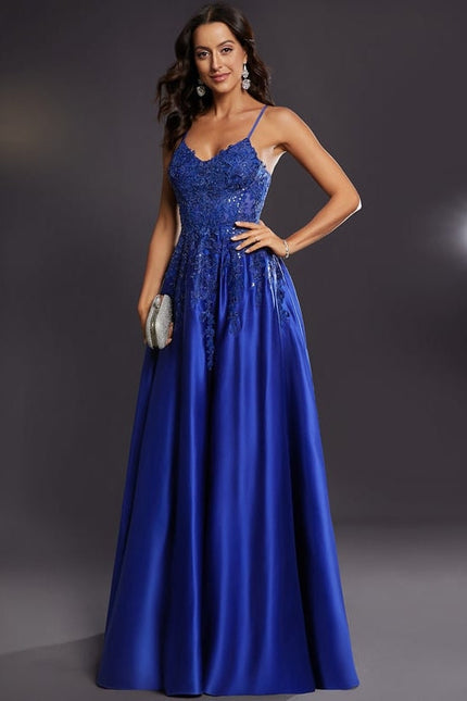 Robe de Soirée Satin Bleu Éclat - gallery 6