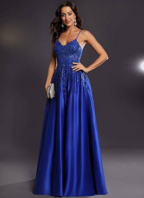 Robe de Soirée Satin Bleu Éclat - gallery 6