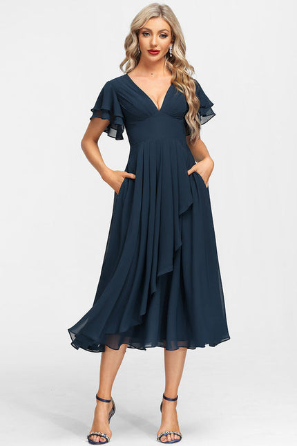 Robe de Soirée Longue Bleue Mousseline À Volants - gallery 7