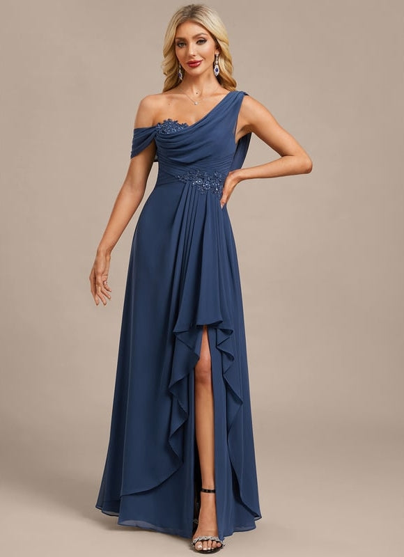 Robe de Soirée Mousseline Bleu