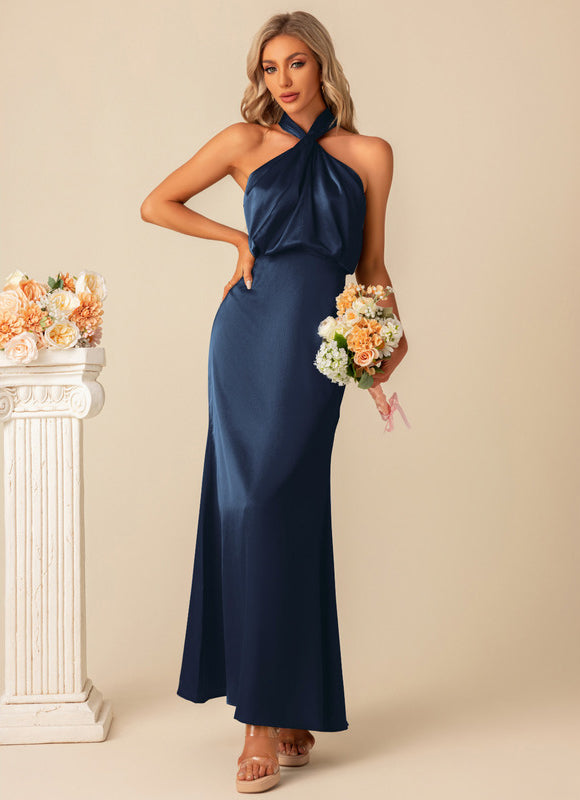 Robe de Soirée Satin Vert Poudré - gallery 8