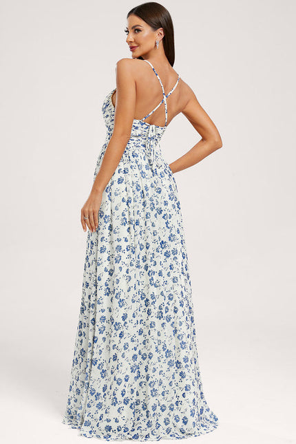 Robe de Soirée Mousseline Beige - gallery 4