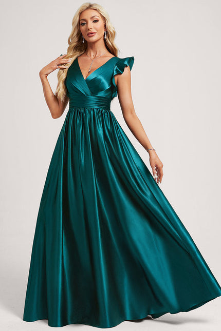 Robe de Soirée Satin Vert Pâle - gallery 1