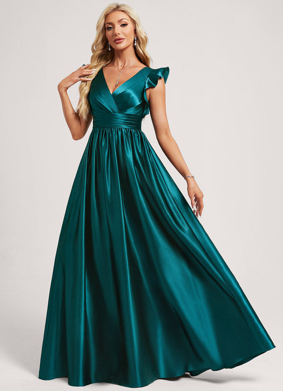 Robe de Soirée Satin Vert Pâle - gallery 1