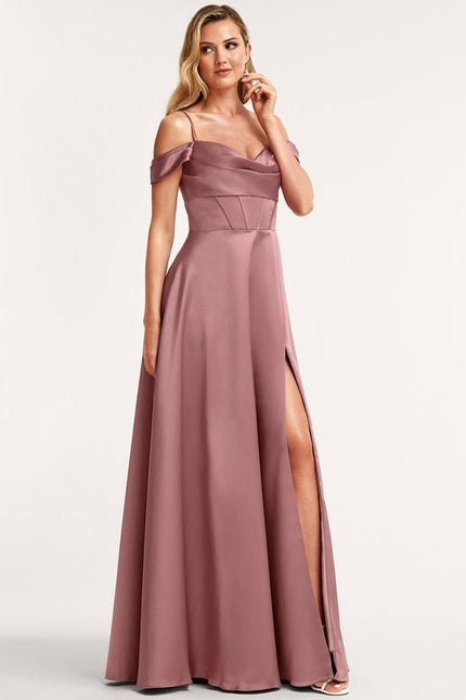 Robe de Soirée Satinée Rosée - gallery 1