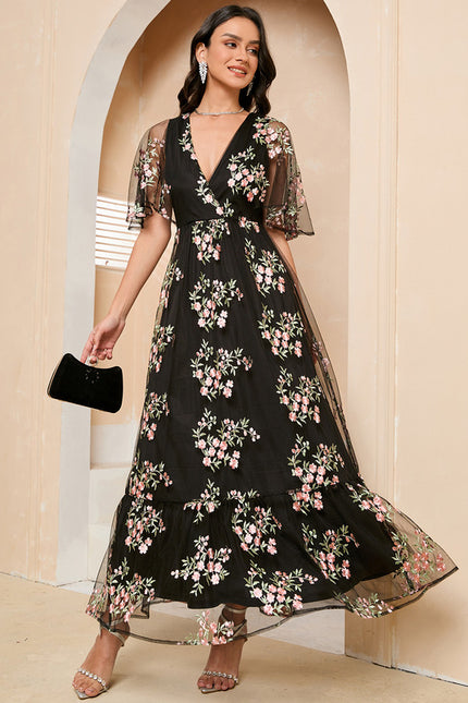 Robe de Soirée Fleur Noire Élégante