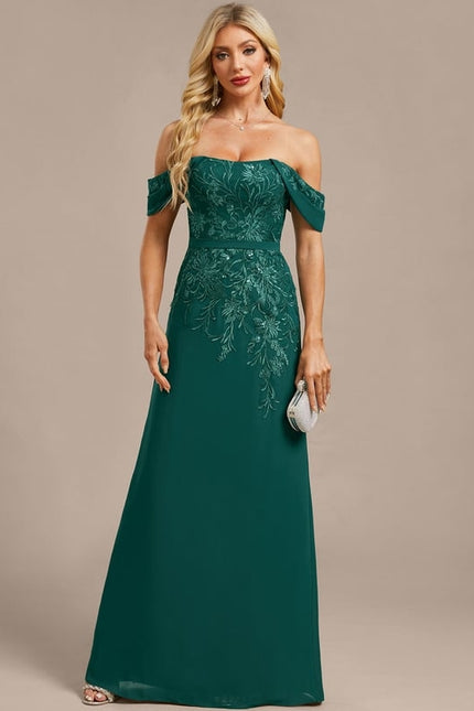 Robe de Soirée Émeraude Brodée