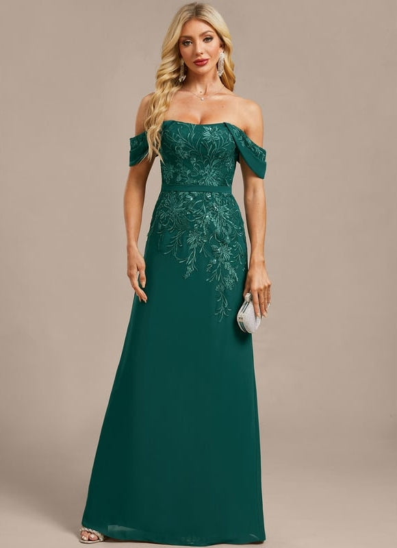 Robe de Soirée Émeraude Brodée