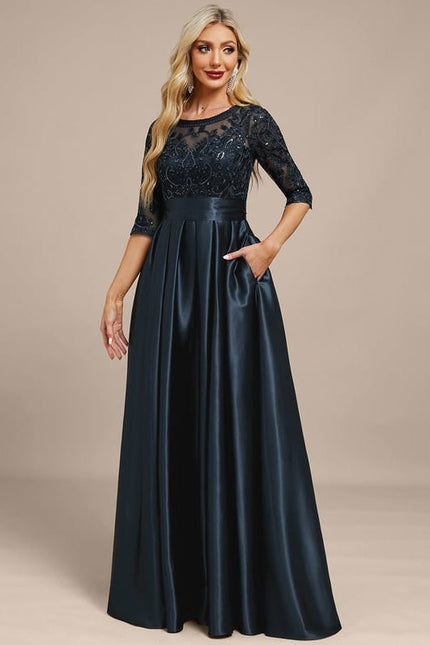 Robe de Soirée Satin Noir Élégant - gallery 3