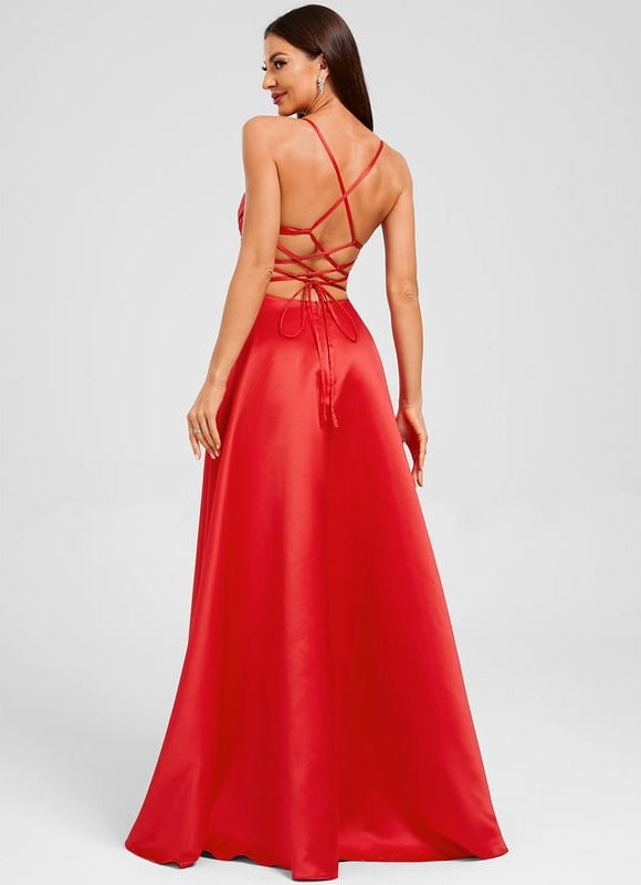 Robe de Soirée Satinée Rubis - gallery 1