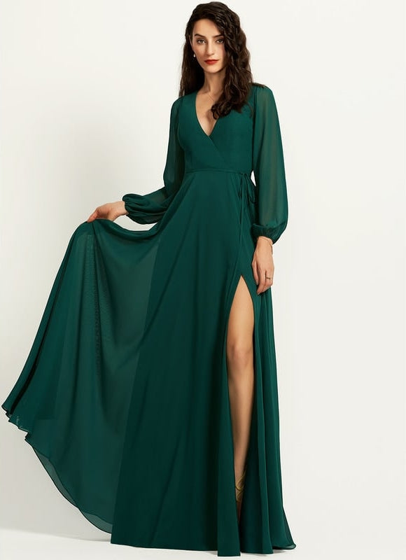Robe de Soirée Mousseline Beige - gallery 3
