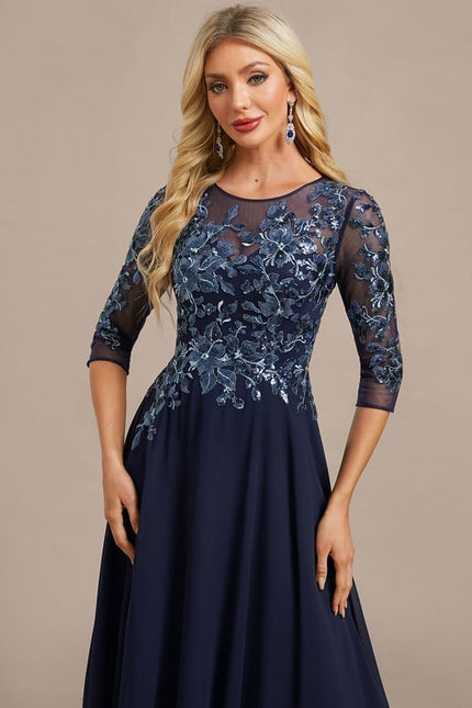 Robe de Soirée Élégance Marine Satinée - gallery 1