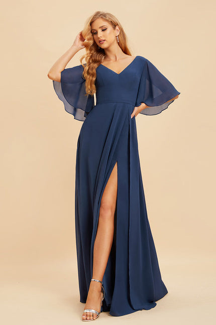 Robe de Soirée Mousseline Beige - gallery 2