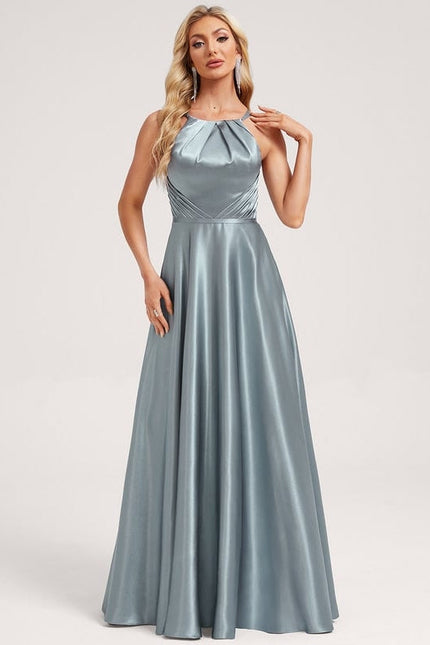 Robe de Soirée Satin Bleu Clair - gallery 1