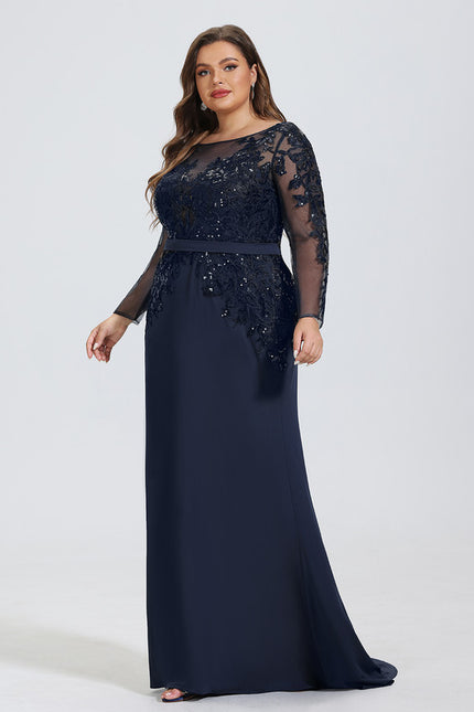 Robe de Soirée Longue Bleue En Dentelle Élégante - gallery 8