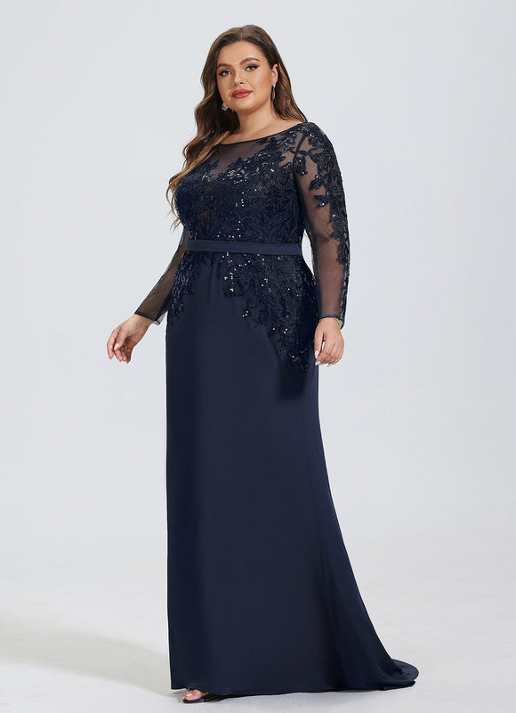 Robe de Soirée Longue Bleue En Dentelle Élégante - gallery 8