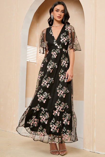 Robe de Soirée Fleur Noire Élégante - gallery 3