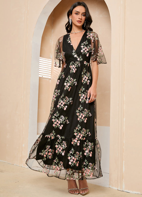Robe de Soirée Fleur Noire Élégante - gallery 3