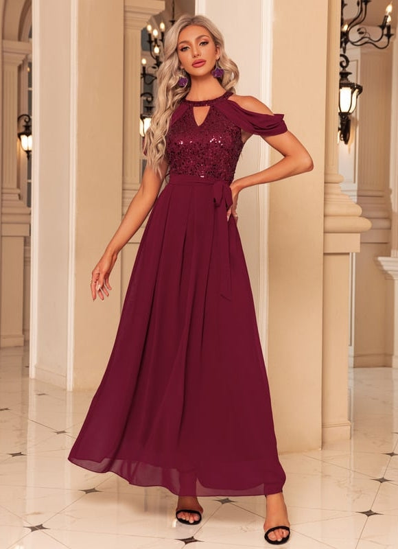Robe de Soirée Bordeaux Éclat