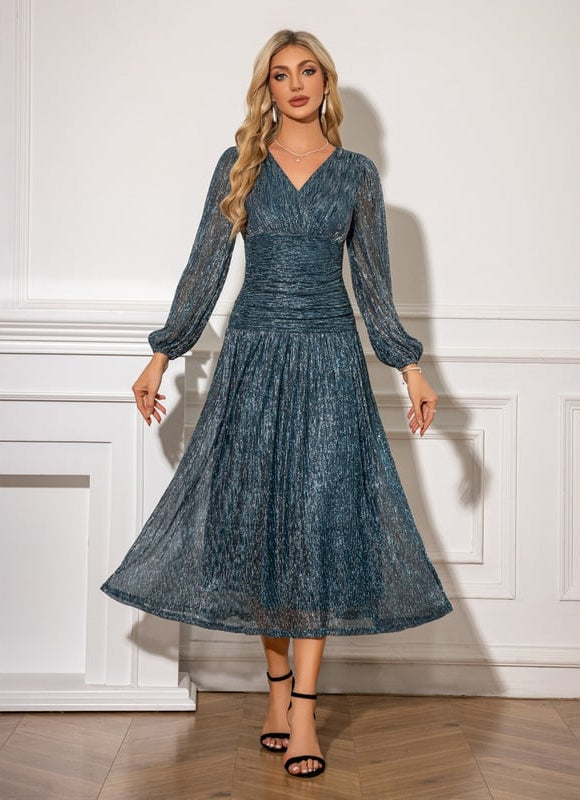 Robe de Soirée Vaporeuse Bleuâtre - gallery 5