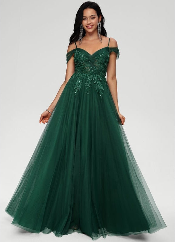 Robe de Soirée Tulle Émeraude