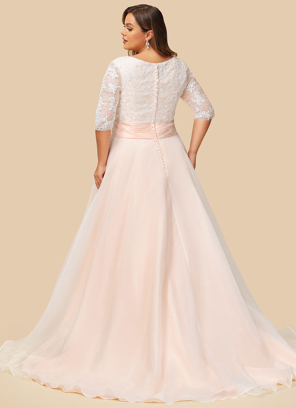 Robe de Soirée Longue Blanche Princesse Dentelle Voile - gallery 6