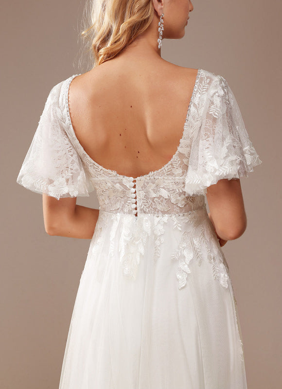 Robe De Soirée Avec Tulle Travaillé - gallery 1