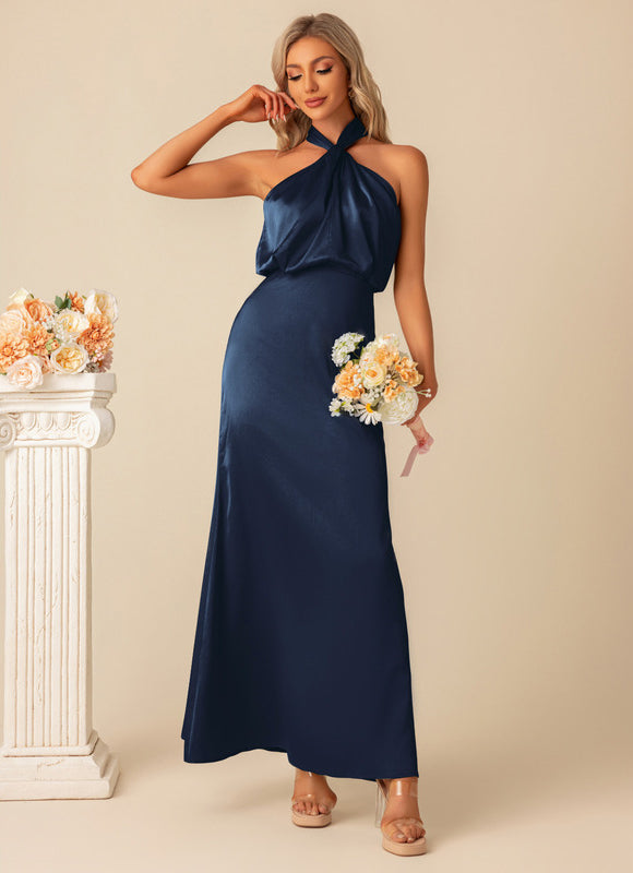 Robe de Soirée Satin Vert Poudré - gallery 9