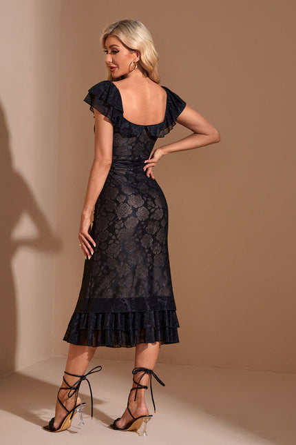 Robe de Soirée Silhouette Florale Noir - gallery 1