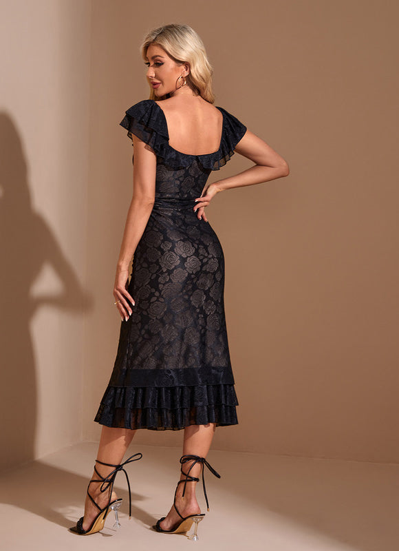 Robe de Soirée Silhouette Florale Noir - gallery 1