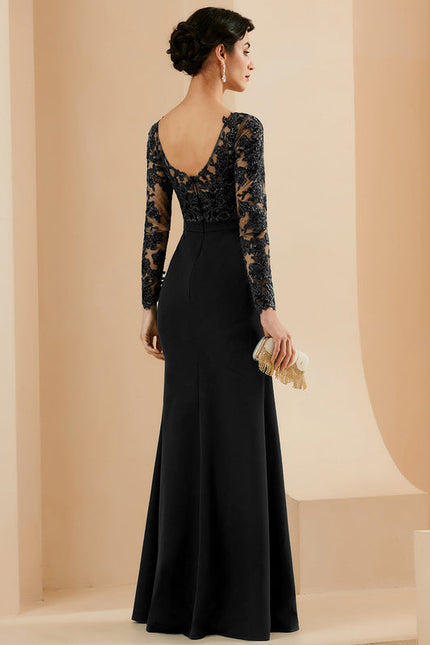 Robe Longue Noire Dentelle Soirée Paillettes - gallery 4