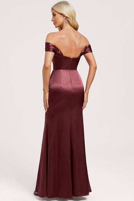 Robe de Soirée Satin Bordeaux Élégante - gallery 4