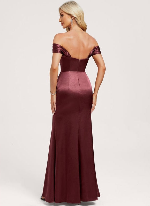 Robe de Soirée Satin Bordeaux Élégante - gallery 4