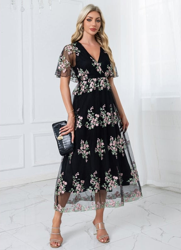 Robe de Soirée Florale Noire - gallery 4