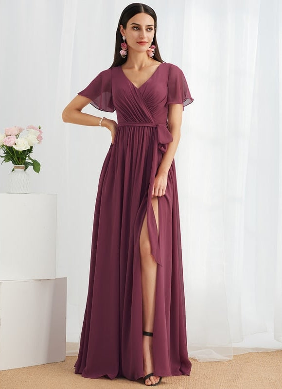 Robe de Soirée Mousseline Beige - gallery 3