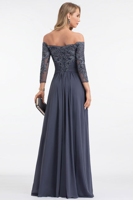 Robe de Soirée Longue Bleue Dentelle Paillettes - gallery 1