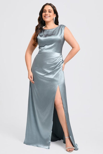 Robe de Soirée Satin Bleu Poudré - gallery 6