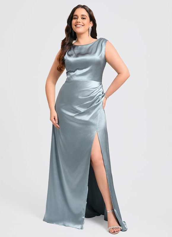 Robe de Soirée Satin Bleu Poudré - gallery 6